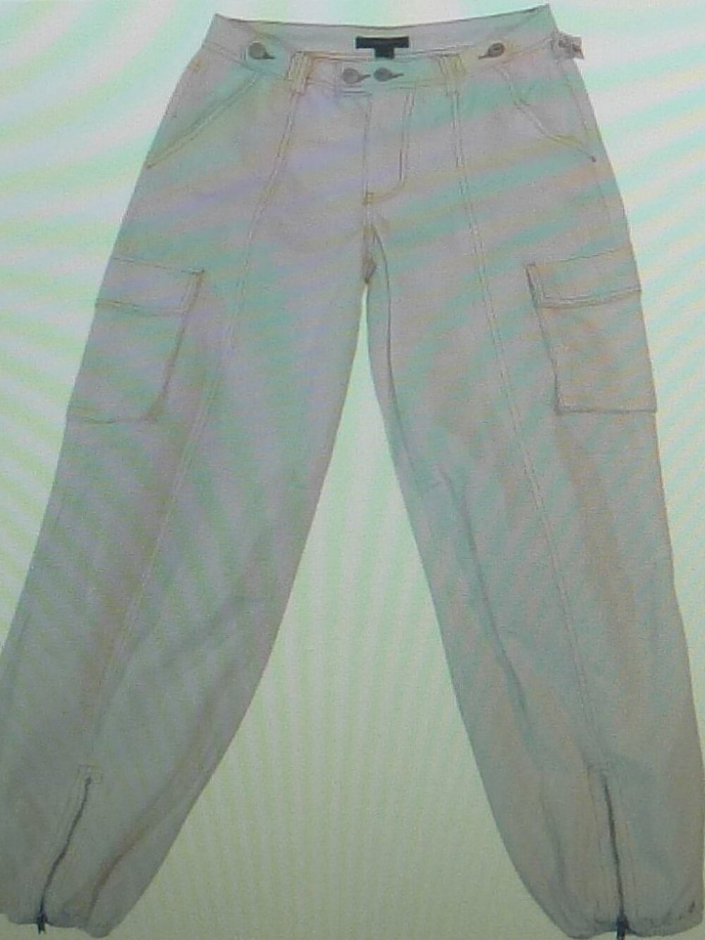 Forever 21 Womens Cream Cargo Pants Contrast Stitching Zip Ankles